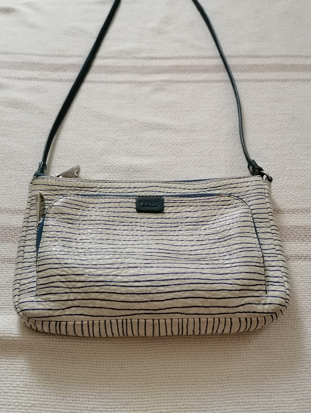 Striped Cream and Navy Crossbody Shoulder Bag